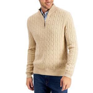 Club Room Men Cotton 1/4-Zip Pullover Sweater Toast Heather Size XXL